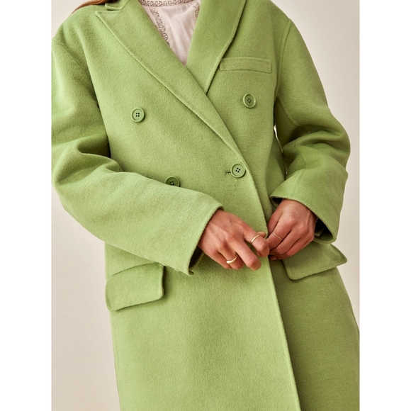 Reformation Sustainable Hayden Green Double Breasted Long Wool Coat - Picture 7 of 16